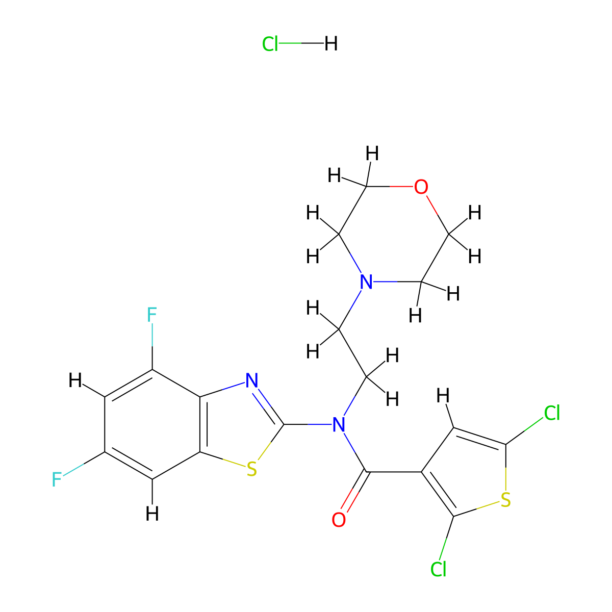 2,5-dichloro-N-(4,6-difluorobenzo[d]thiazol-2-yl)-N-(2-morpholinoethyl)thiophene-3-carboxamide hydrochloride molecular structure, CAS 1329889-38-4