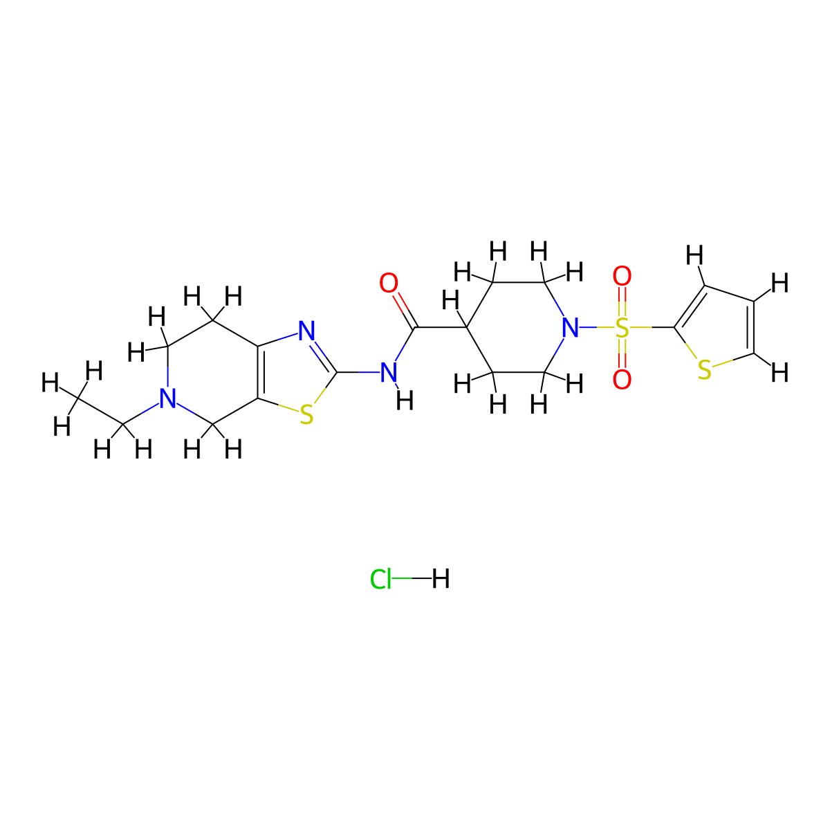N-(5-ethyl-4,5,6,7-tetrahydrothiazolo[5,4-c]pyridin-2-yl)-1-(thiophen-2-ylsulfonyl)piperidine-4-carboxamide hydrochloride molecular structure, CAS 1329891-24-8