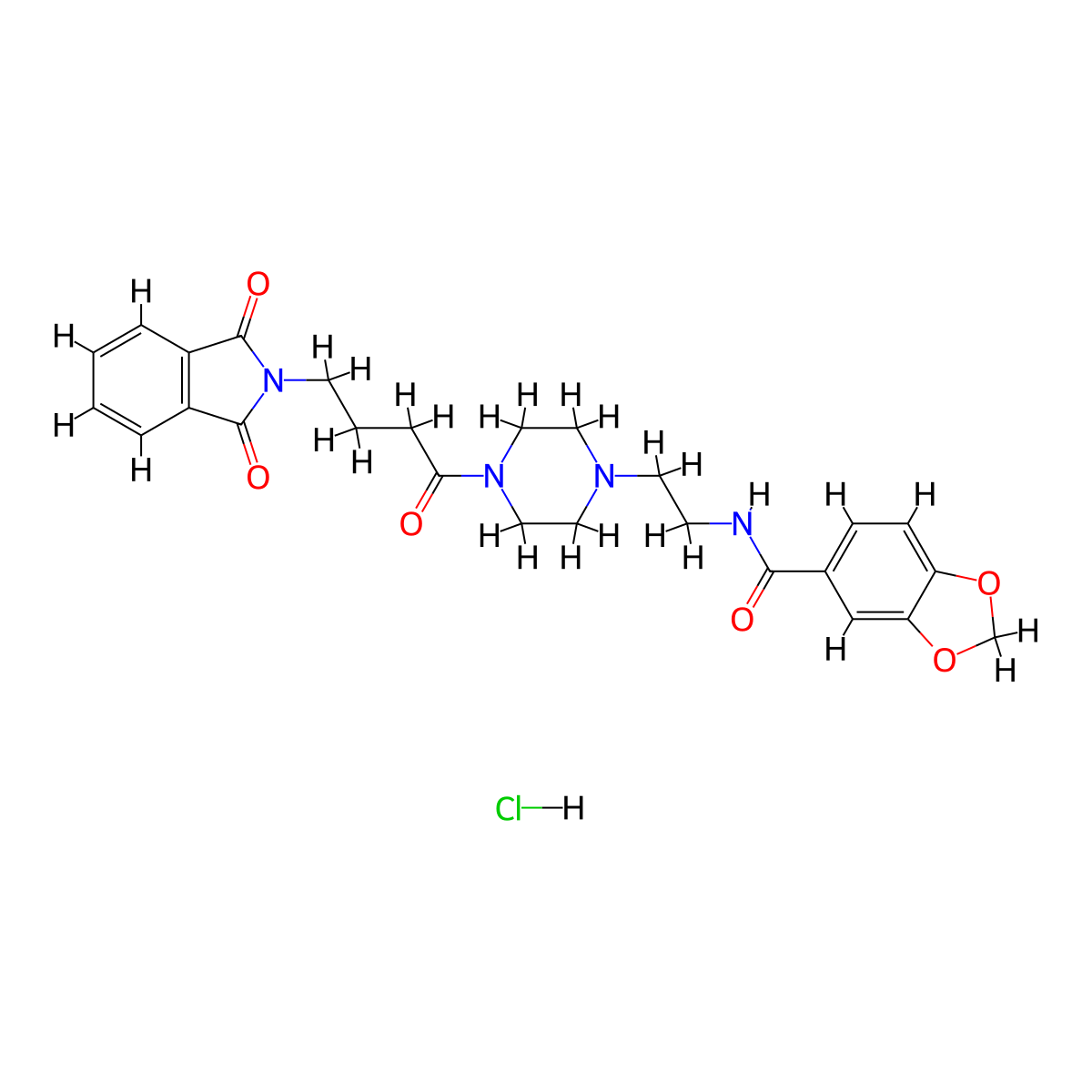 N-(2-(4-(4-(1,3-dioxoisoindolin-2-yl)butanoyl)piperazin-1-yl)ethyl)benzo[d][1,3]dioxole-5-carboxamide hydrochloride molecular structure, CAS 1329894-26-9