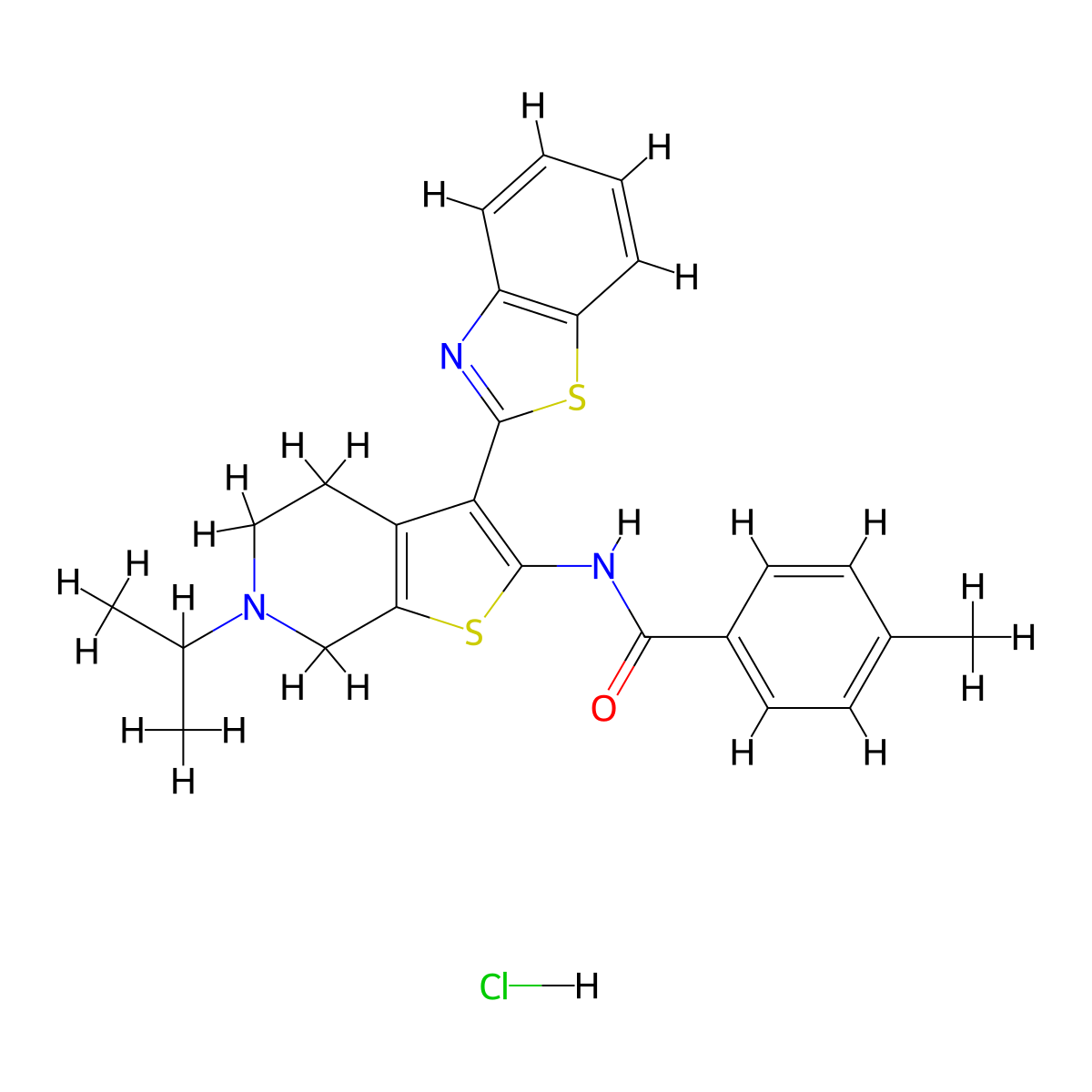 N-(3-(benzo[d]thiazol-2-yl)-6-isopropyl-4,5,6,7-tetrahydrothieno[2,3-c]pyridin-2-yl)-4-methylbenzamide hydrochloride molecular structure, CAS 1329894-40-7