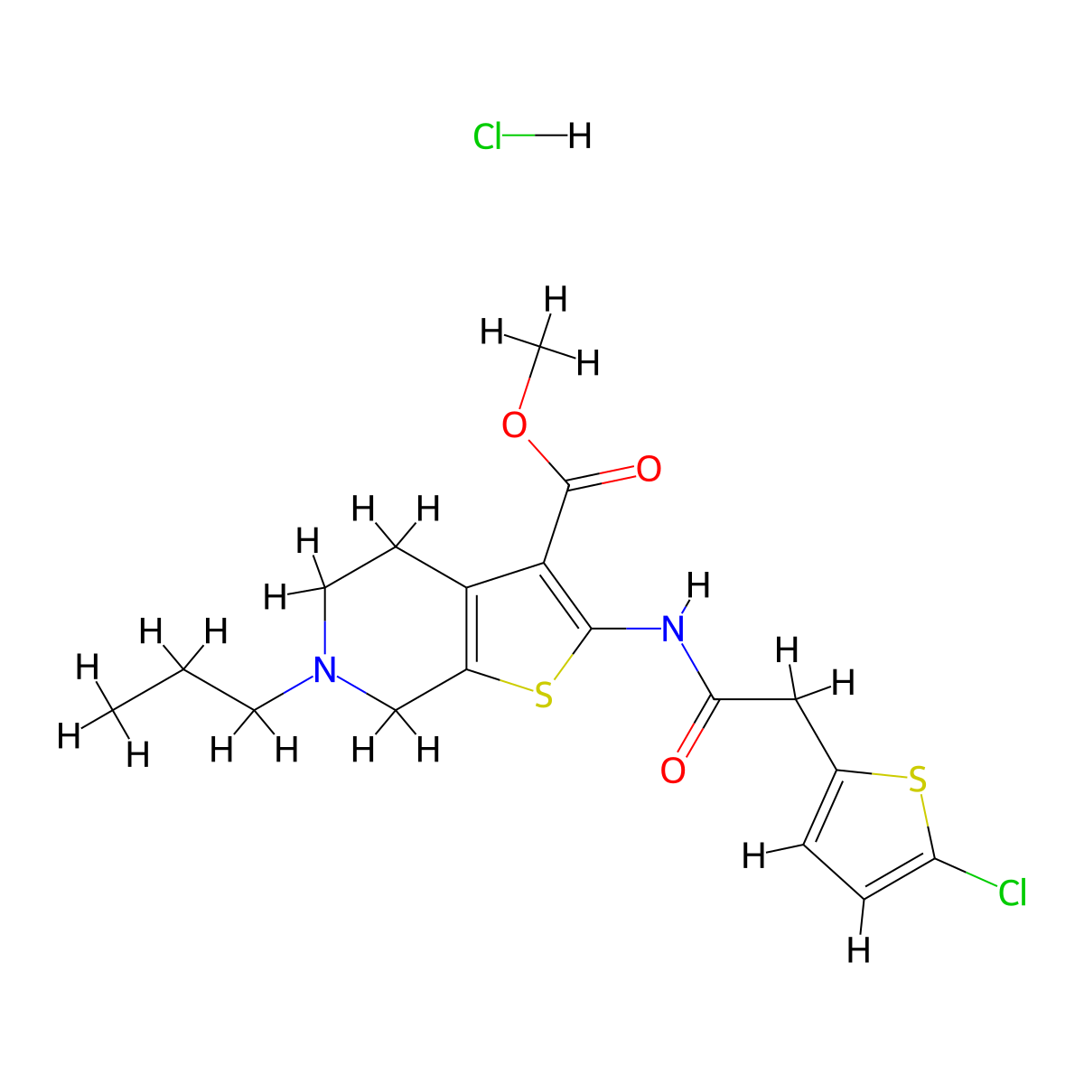 Methyl 2-(2-(5-chlorothiophen-2-yl)acetamido)-6-propyl-4,5,6,7-tetrahydrothieno[2,3-c]pyridine-3-carboxylate hydrochloride molecular structure, CAS 1329894-45-2