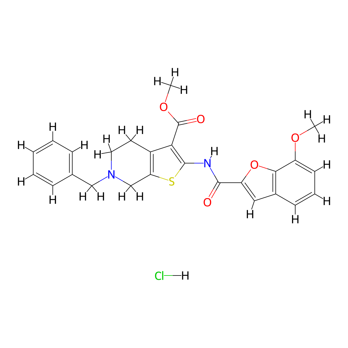 Methyl 6-benzyl-2-(7-methoxybenzofuran-2-carboxamido)-4,5,6,7-tetrahydrothieno[2,3-c]pyridine-3-carboxylate hydrochloride molecular structure, CAS 1329894-84-9