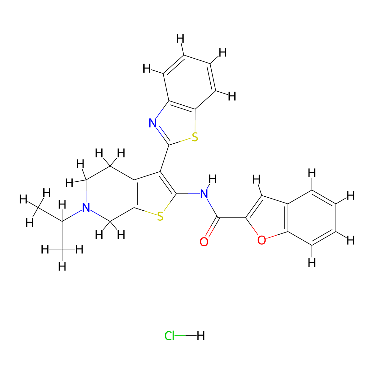 N-(3-(benzo[d]thiazol-2-yl)-6-isopropyl-4,5,6,7-tetrahydrothieno[2,3-c]pyridin-2-yl)benzofuran-2-carboxamide hydrochloride molecular structure, CAS 1329895-14-8