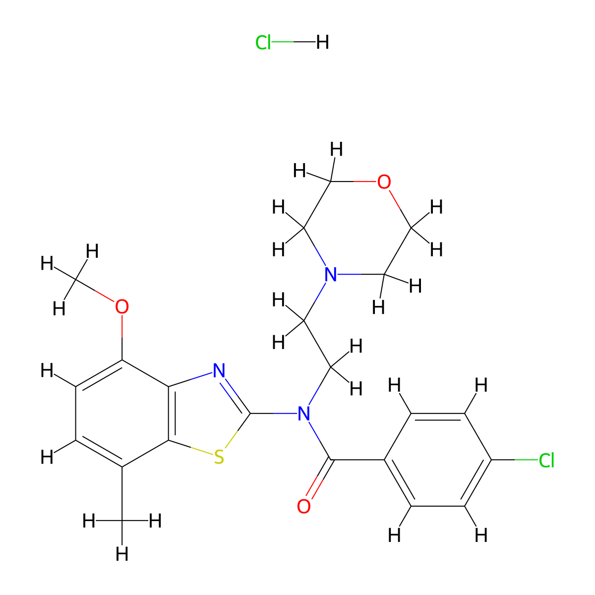 4-chloro-N-(4-methoxy-7-methylbenzo[d]thiazol-2-yl)-N-(2-morpholinoethyl)benzamide hydrochloride molecular structure, CAS 1329898-26-1