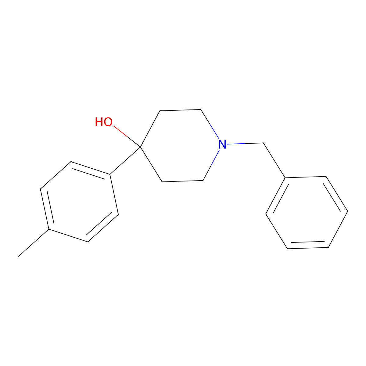 1-Benzyl-4-(4-methylphenyl)piperidin-4-ol molecular structure, CAS 13299-35-9
