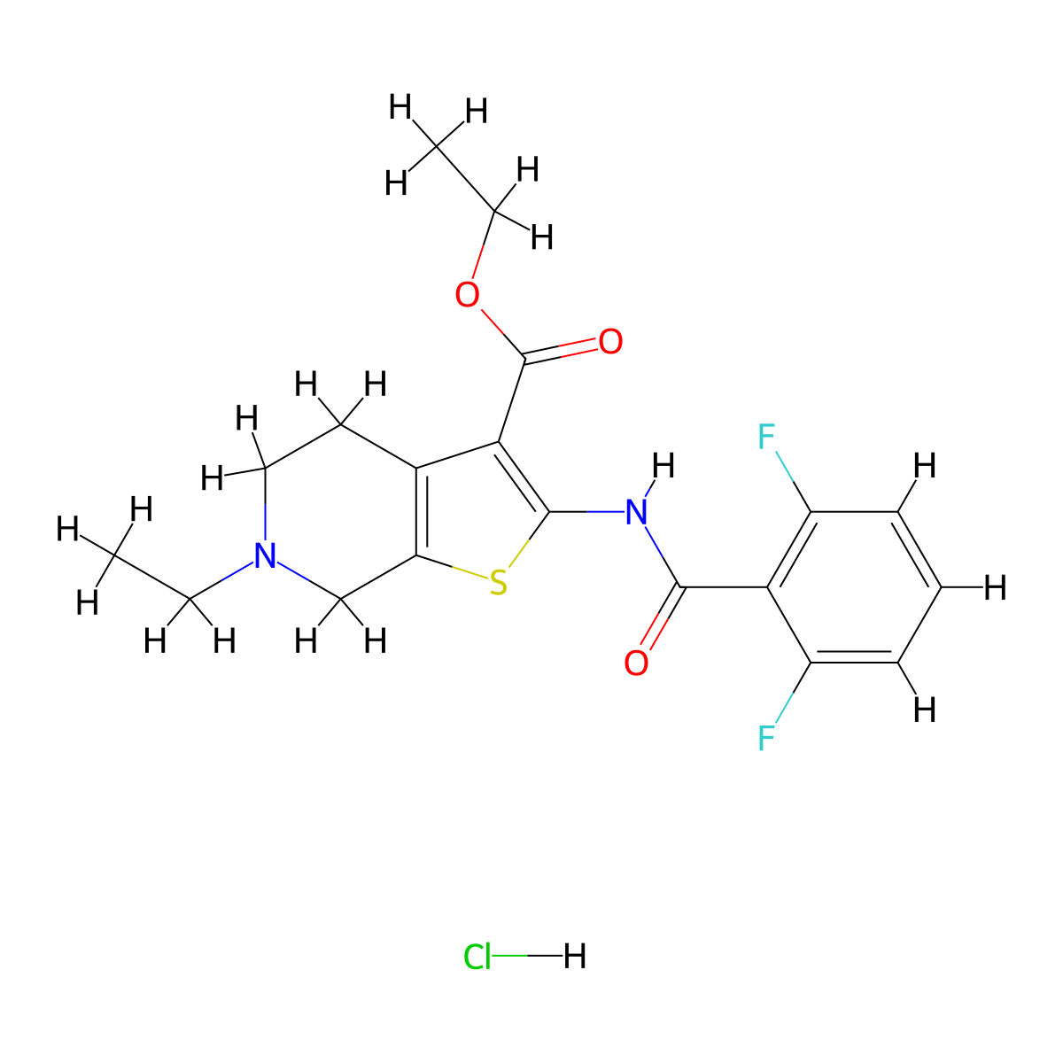 Ethyl 2-(2,6-difluorobenzamido)-6-ethyl-4,5,6,7-tetrahydrothieno[2,3-c]pyridine-3-carboxylate hydrochloride molecular structure, CAS 1329900-40-4