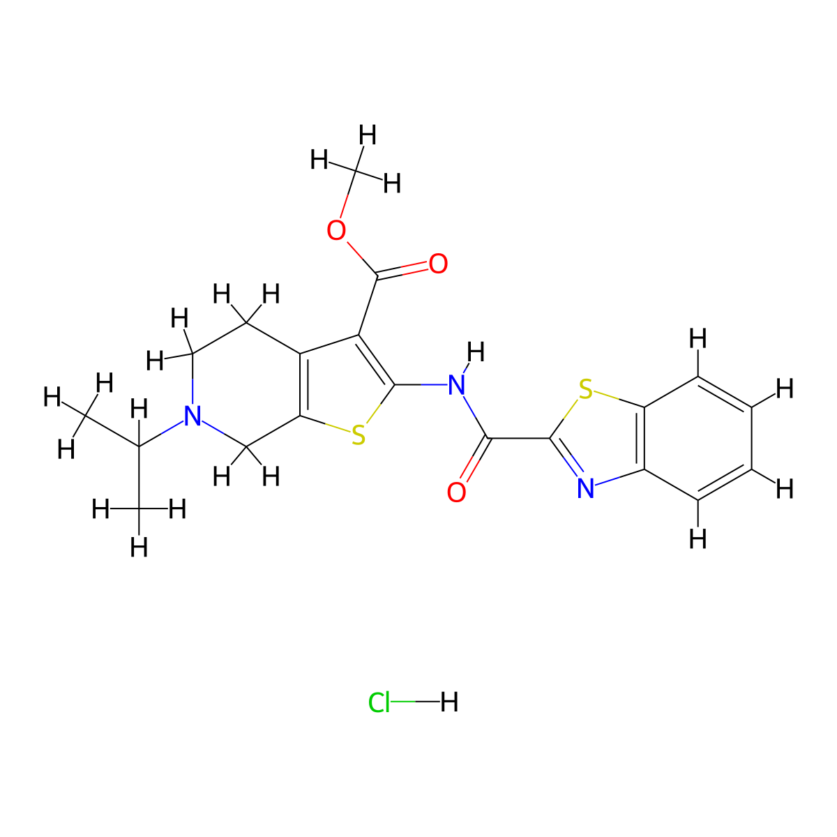 Methyl 2-(benzo[d]thiazole-2-carboxamido)-6-isopropyl-4,5,6,7-tetrahydrothieno[2,3-c]pyridine-3-carboxylate hydrochloride molecular structure, CAS 1329900-88-0