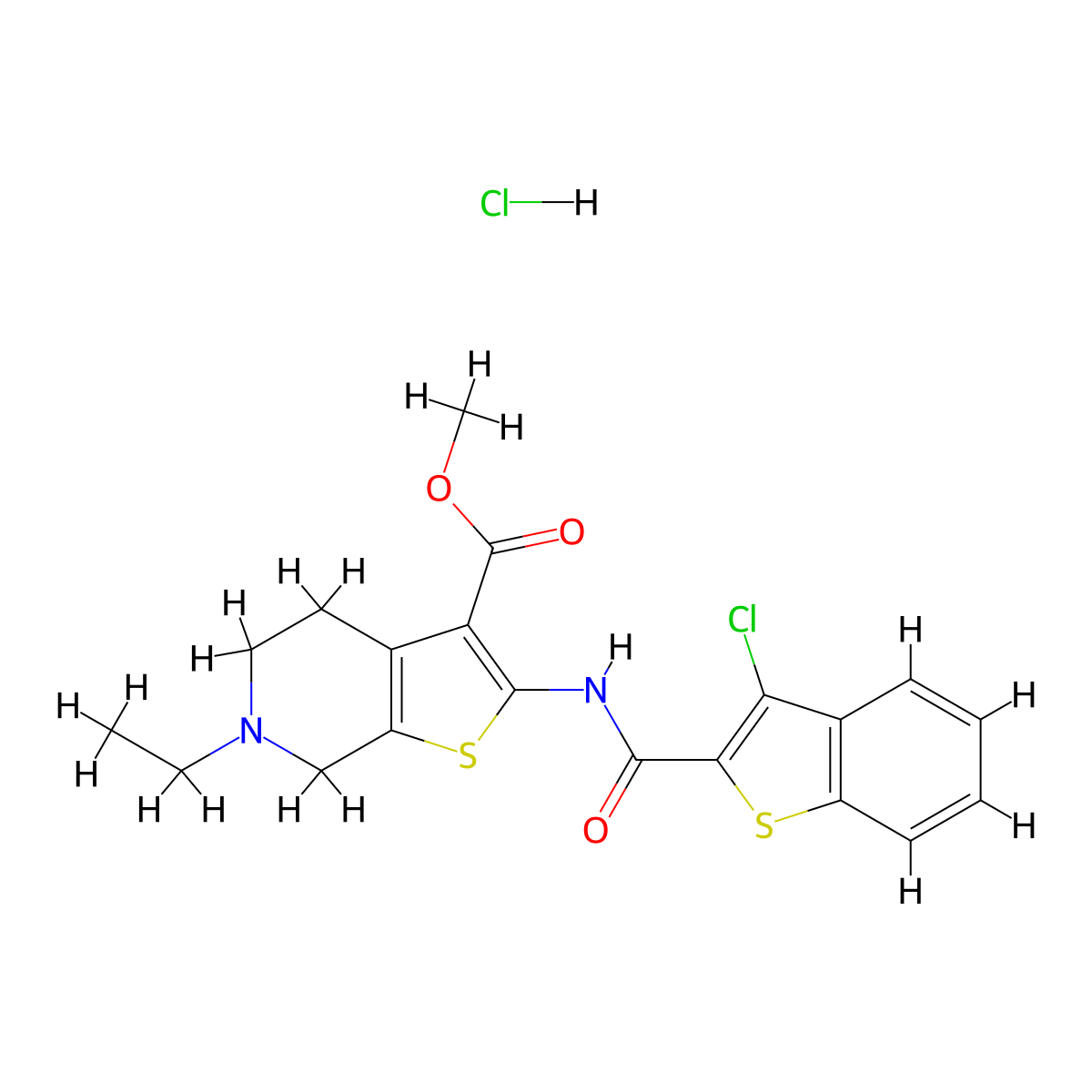 Methyl 2-(3-chlorobenzo[b]thiophene-2-carboxamido)-6-ethyl-4,5,6,7-tetrahydrothieno[2,3-c]pyridine-3-carboxylate hydrochloride molecular structure, CAS 1329900-90-4