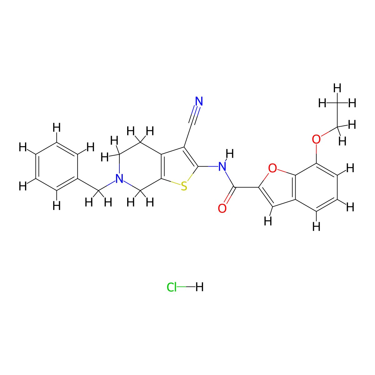 N-(6-benzyl-3-cyano-4,5,6,7-tetrahydrothieno[2,3-c]pyridin-2-yl)-7-ethoxybenzofuran-2-carboxamide hydrochloride molecular structure, CAS 1329901-61-2