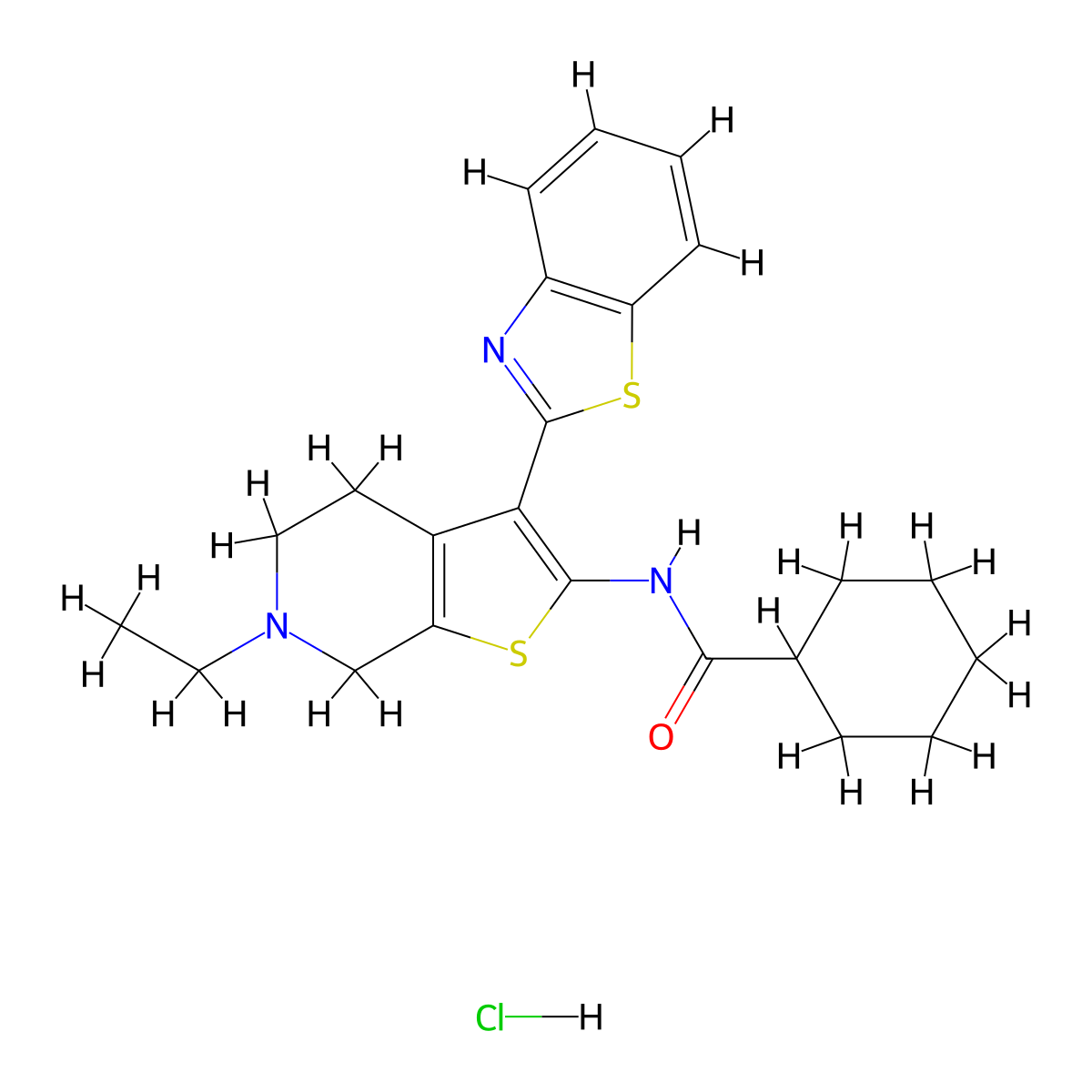 N-(3-(benzo[d]thiazol-2-yl)-6-ethyl-4,5,6,7-tetrahydrothieno[2,3-c]pyridin-2-yl)cyclohexanecarboxamide hydrochloride molecular structure, CAS 1329904-42-8
