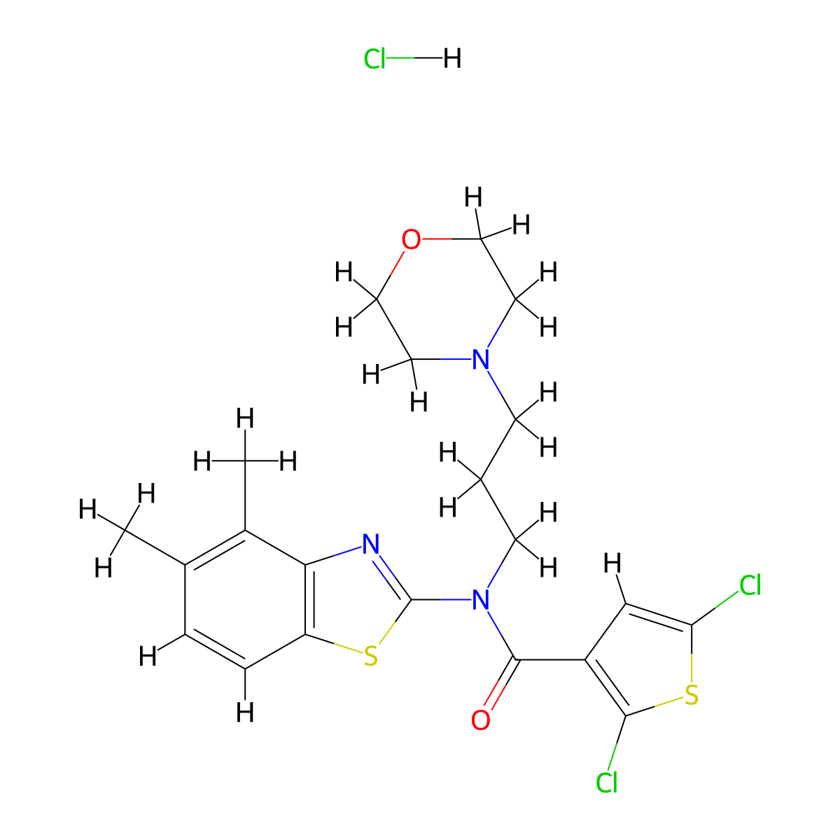 2,5-dichloro-N-(4,5-dimethylbenzo[d]thiazol-2-yl)-N-(3-morpholinopropyl)thiophene-3-carboxamide hydrochloride molecular structure, CAS 1329906-84-4