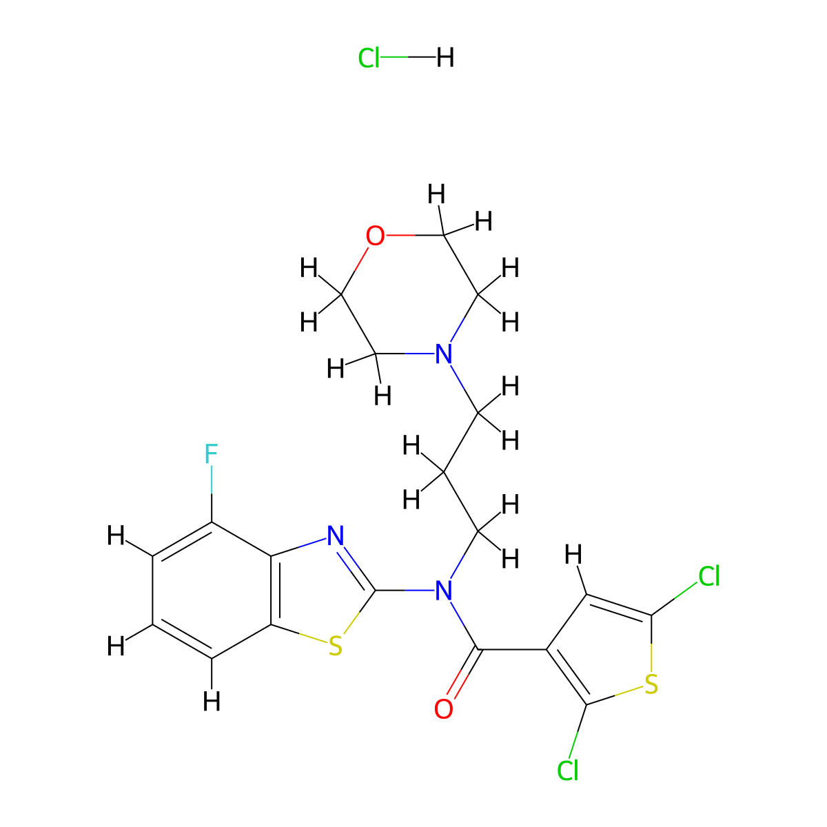 2,5-dichloro-N-(4-fluorobenzo[d]thiazol-2-yl)-N-(3-morpholinopropyl)thiophene-3-carboxamide hydrochloride molecular structure, CAS 1329908-15-7
