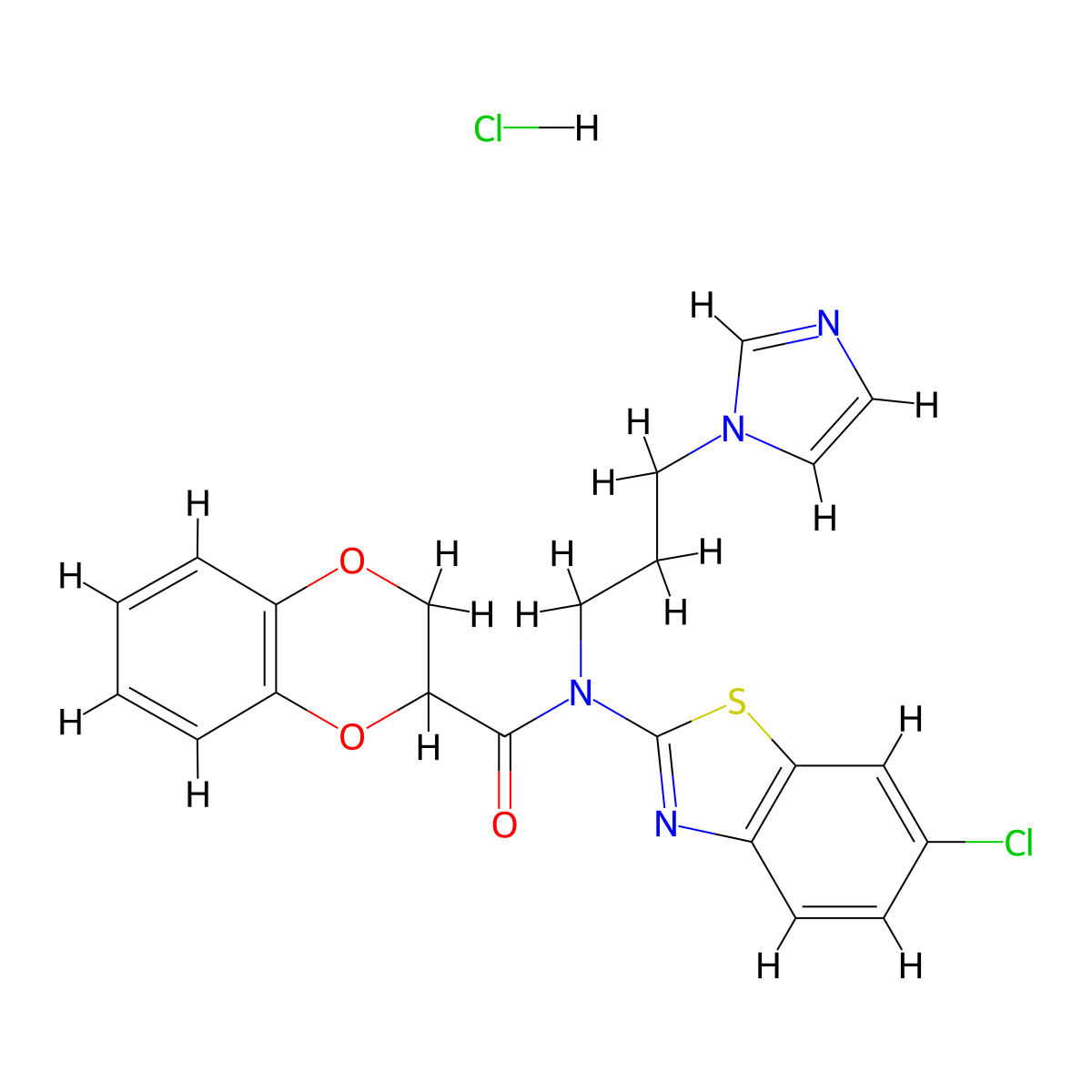 N-(3-(1H-imidazol-1-yl)propyl)-N-(6-chlorobenzo[d]thiazol-2-yl)-2,3-dihydrobenzo[b][1,4]dioxine-2-carboxamide hydrochloride molecular structure, CAS 1329914-30-8