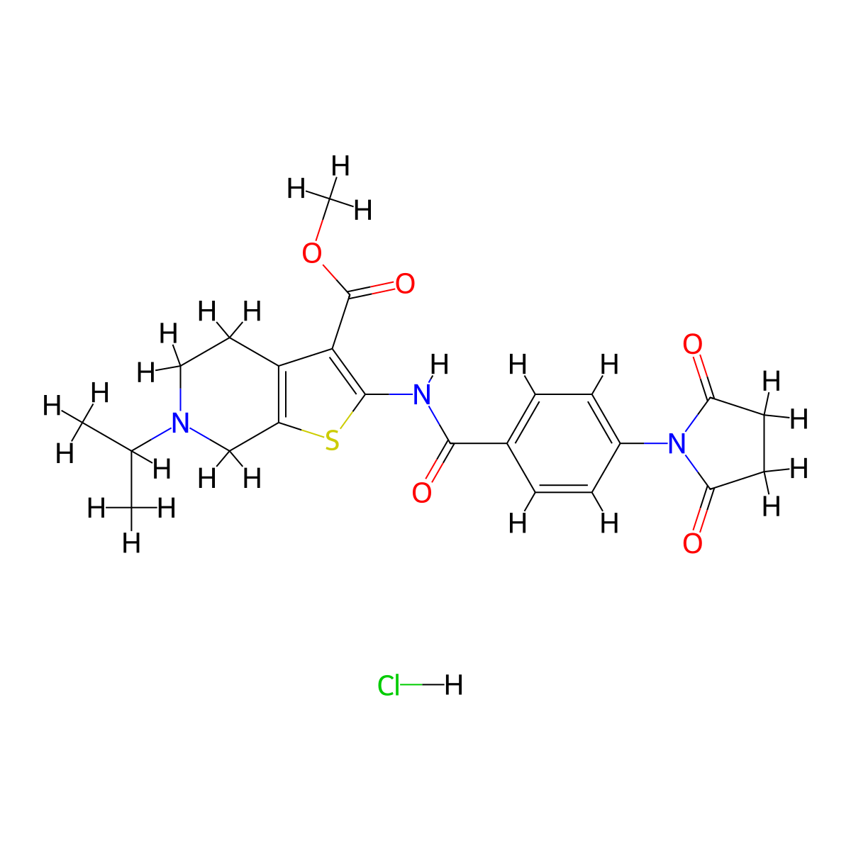 Methyl 2-(4-(2,5-dioxopyrrolidin-1-yl)benzamido)-6-isopropyl-4,5,6,7-tetrahydrothieno[2,3-c]pyridine-3-carboxylate hydrochloride molecular structure, CAS 1329920-44-6