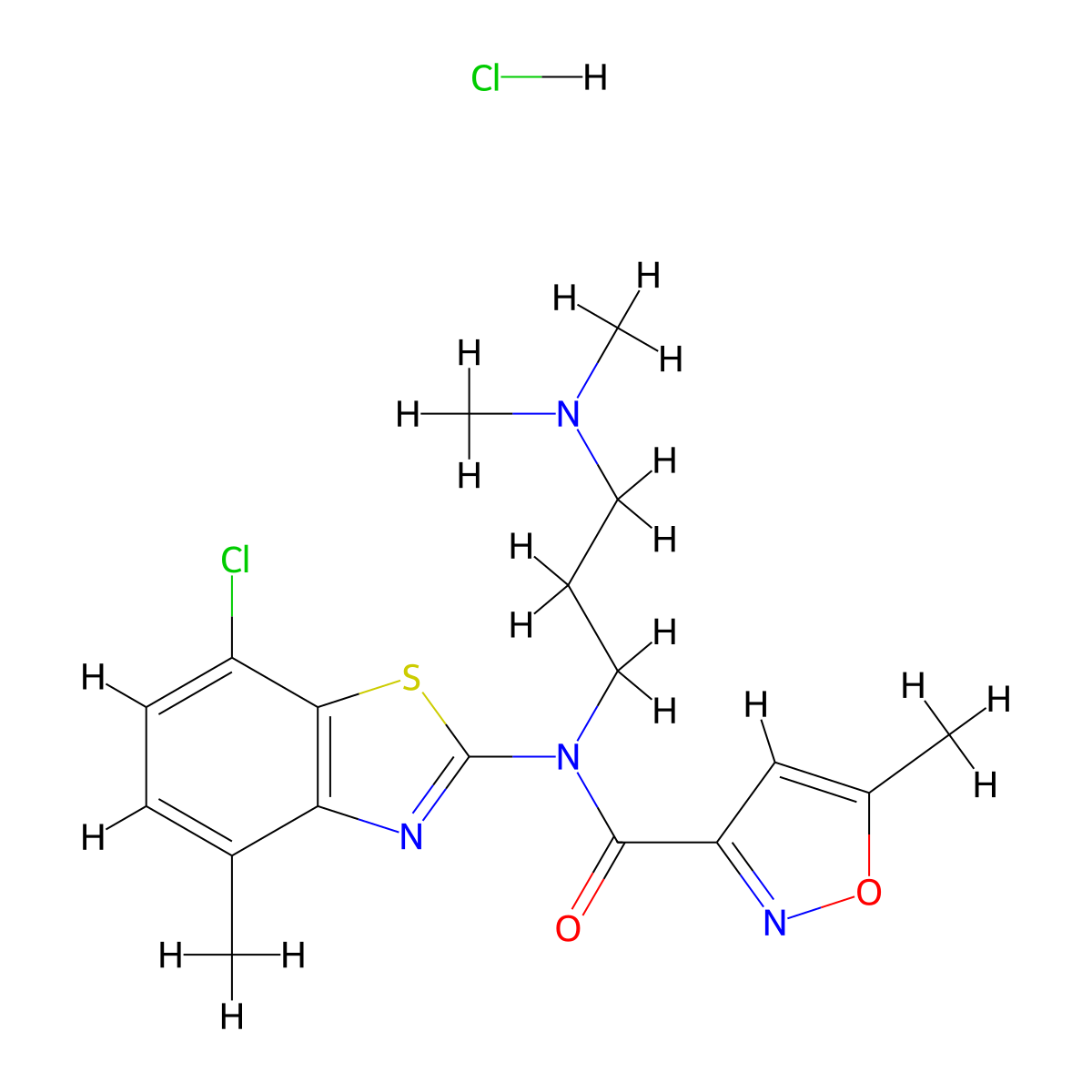 N-(7-chloro-4-methylbenzo[d]thiazol-2-yl)-N-(3-(dimethylamino)propyl)-5-methylisoxazole-3-carboxamide hydrochloride molecular structure, CAS 1329923-96-7
