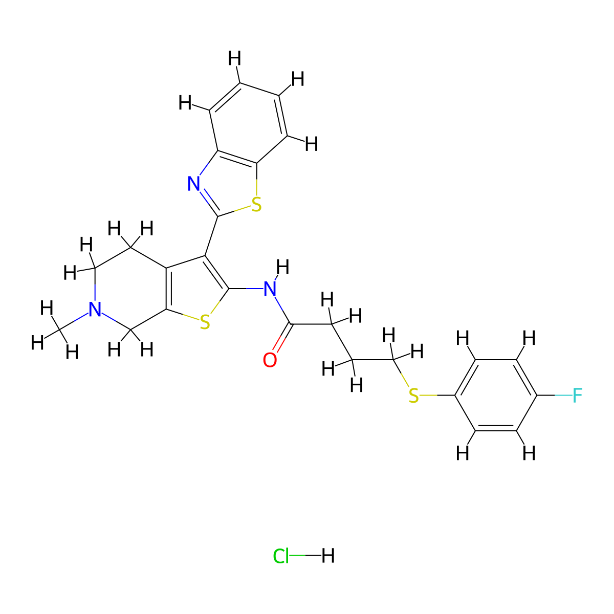 N-(3-(benzo[d]thiazol-2-yl)-6-methyl-4,5,6,7-tetrahydrothieno[2,3-c]pyridin-2-yl)-4-((4-fluorophenyl)thio)butanamide hydrochloride molecular structure, CAS 1329924-51-7