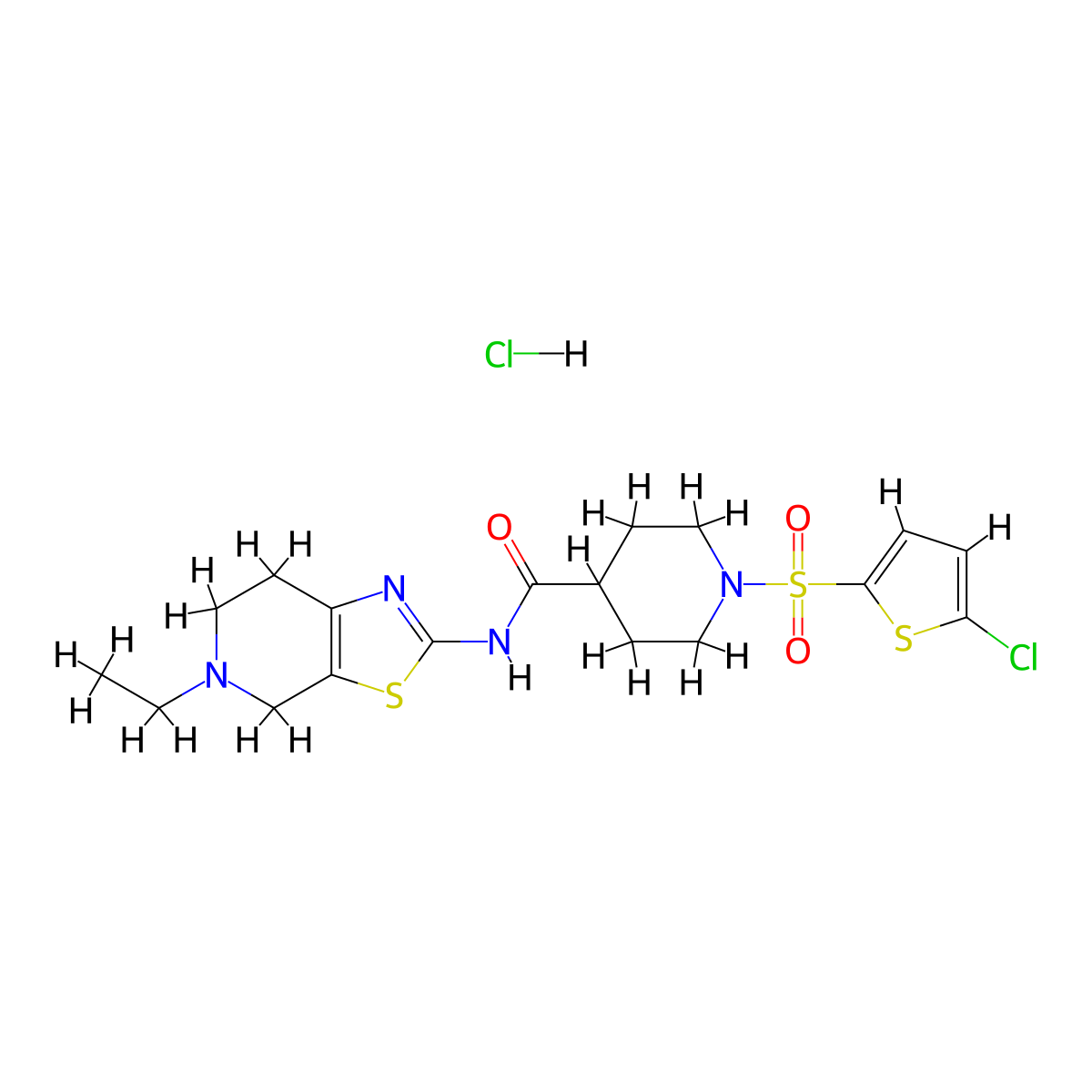 1-((5-chlorothiophen-2-yl)sulfonyl)-N-(5-ethyl-4,5,6,7-tetrahydrothiazolo[5,4-c]pyridin-2-yl)piperidine-4-carboxamide hydrochloride molecular structure, CAS 1329926-05-7