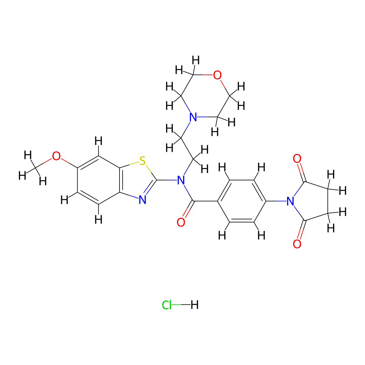 4-(2,5-dioxopyrrolidin-1-yl)-N-(6-methoxybenzo[d]thiazol-2-yl)-N-(2-morpholinoethyl)benzamide hydrochloride molecular structure, CAS 1329927-50-5