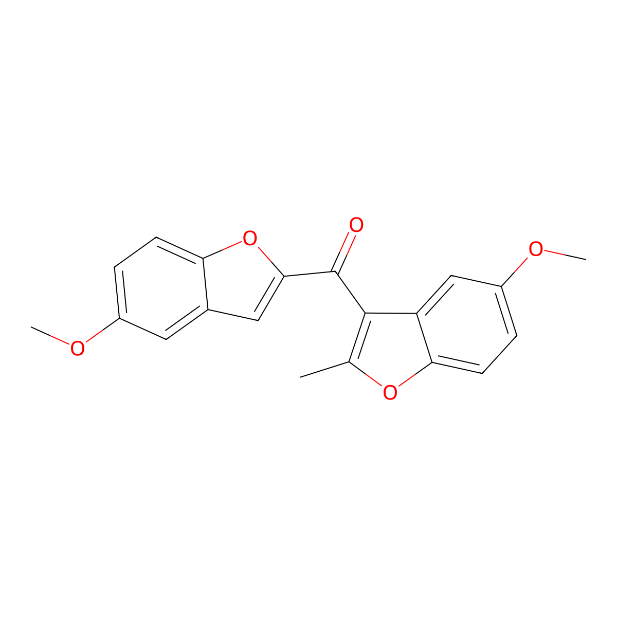 (5-Methoxy-1-benzofuran-2-yl)(5-methoxy-2-methyl-1-benzofuran-3-yl)methanone molecular structure, CAS 132993-79-4