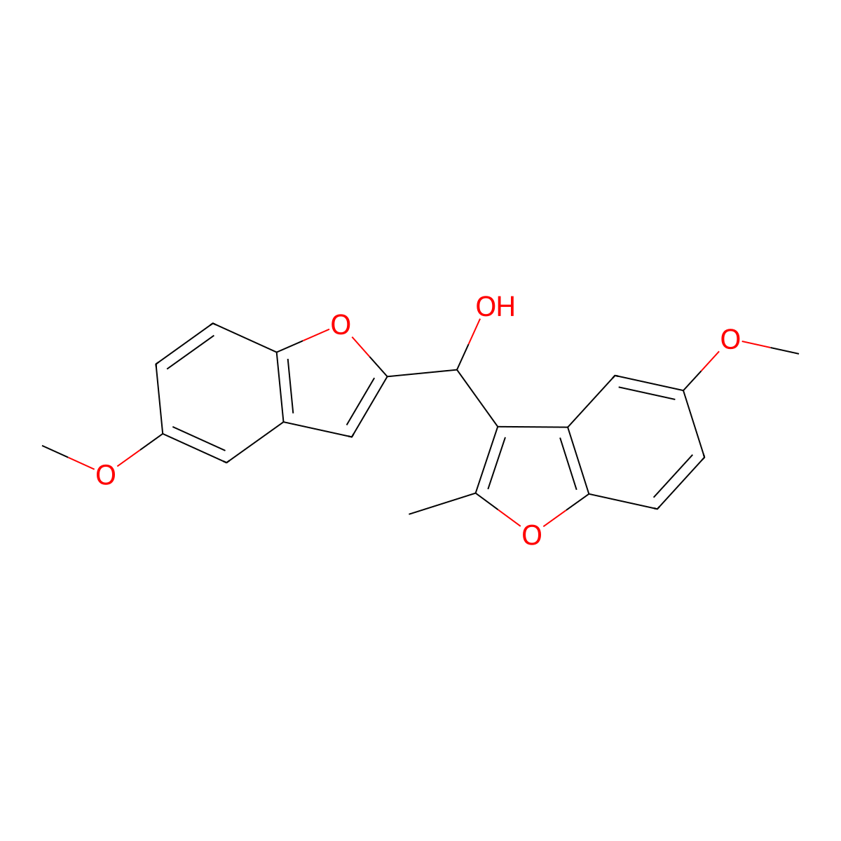 (5-Methoxy-1-benzofuran-2-yl)(5-methoxy-2-methyl-1-benzofuran-3-yl)methanol molecular structure, CAS 132993-83-0