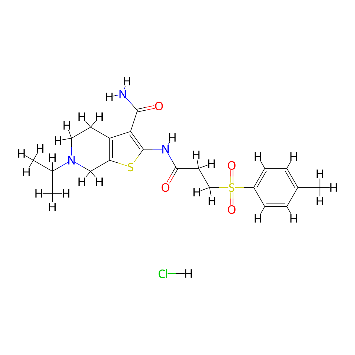 6-Isopropyl-2-(3-tosylpropanamido)-4,5,6,7-tetrahydrothieno[2,3-c]pyridine-3-carboxamide hydrochloride molecular structure, CAS 1329932-67-3