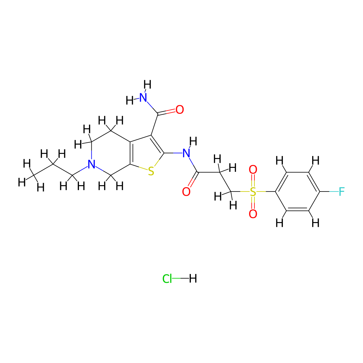 2-(3-((4-Fluorophenyl)sulfonyl)propanamido)-6-propyl-4,5,6,7-tetrahydrothieno[2,3-c]pyridine-3-carboxamide hydrochloride molecular structure, CAS 1329932-73-1