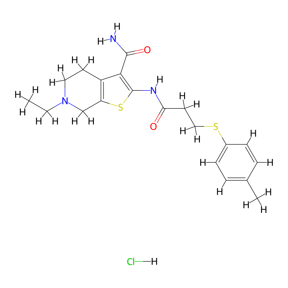 6-Ethyl-2-(3-(p-tolylthio)propanamido)-4,5,6,7-tetrahydrothieno[2,3-c]pyridine-3-carboxamide hydrochloride molecular structure, CAS 1329932-80-0