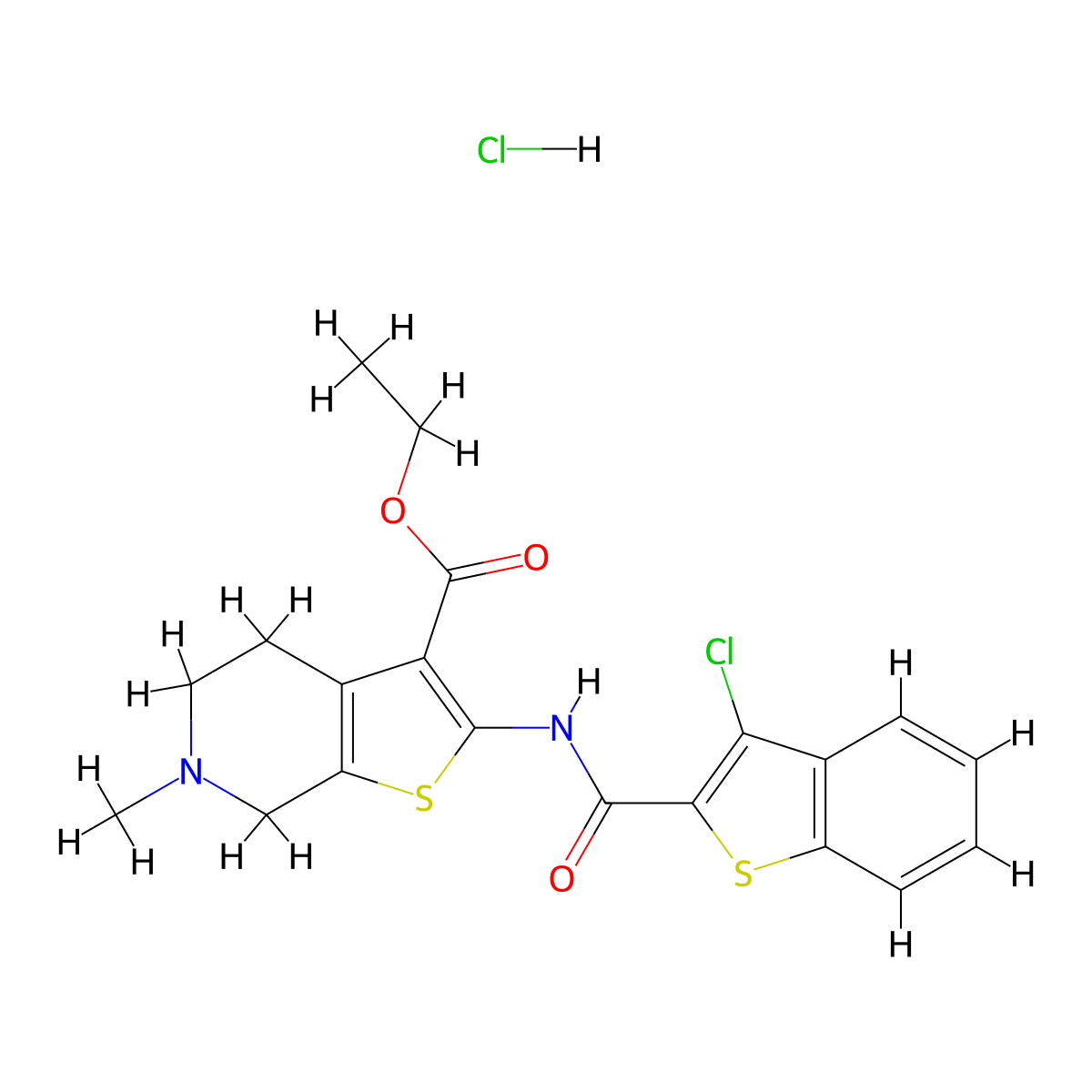 Ethyl 2-(3-chlorobenzo[b]thiophene-2-carboxamido)-6-methyl-4,5,6,7-tetrahydrothieno[2,3-c]pyridine-3-carboxylate hydrochloride molecular structure, CAS 1329937-10-1