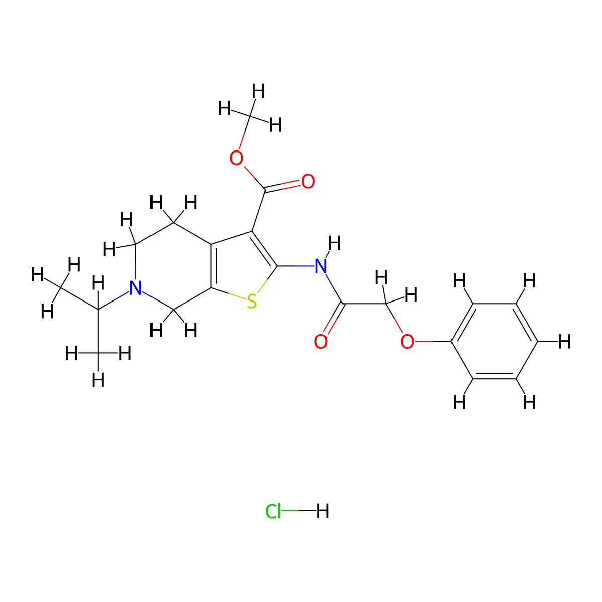 Methyl 6-isopropyl-2-(2-phenoxyacetamido)-4,5,6,7-tetrahydrothieno[2,3-c]pyridine-3-carboxylate hydrochloride molecular structure, CAS 1329937-76-9