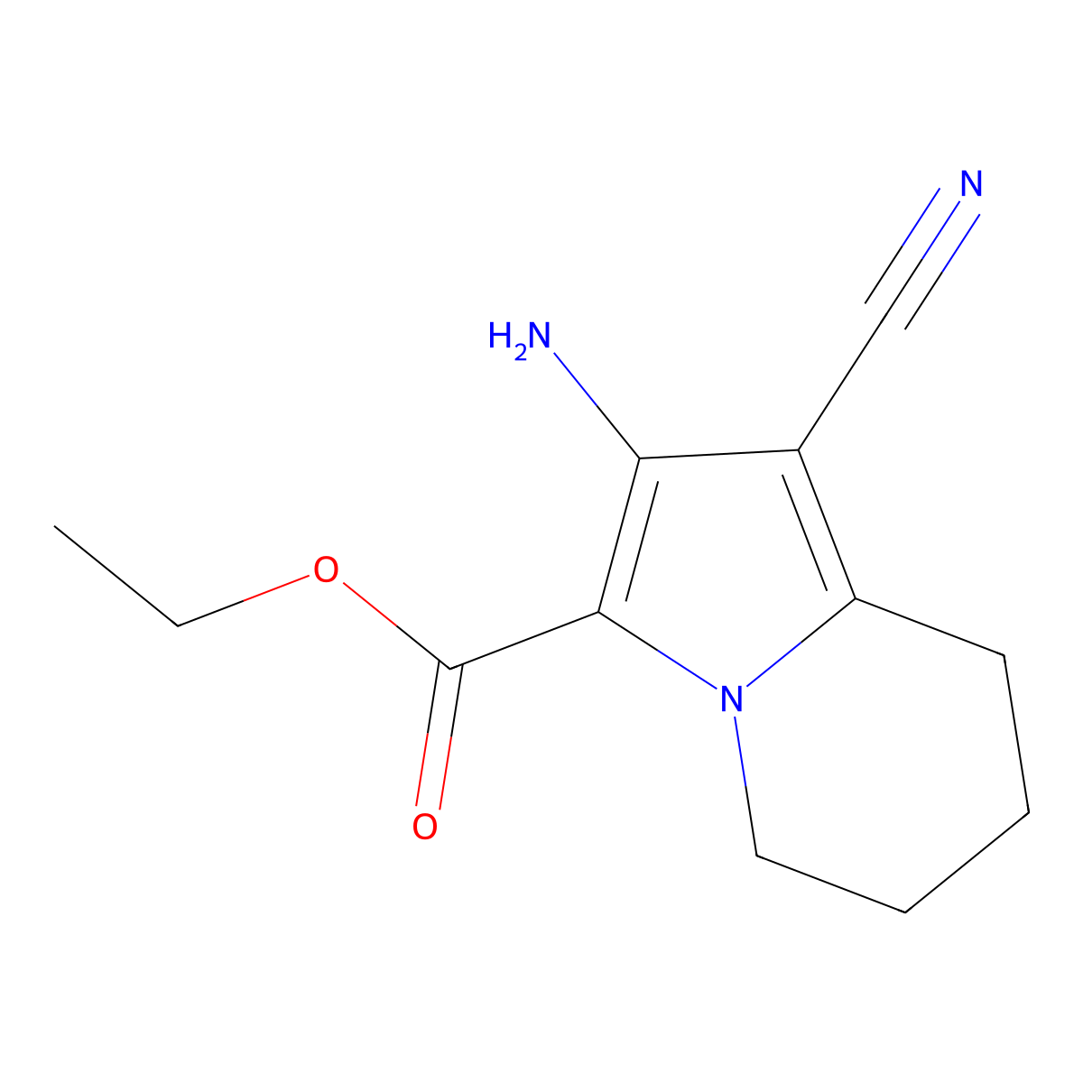 Ethyl 2-amino-1-cyano-5,6,7,8-tetrahydroindolizine-3-carboxylate molecular structure, CAS 132994-04-8