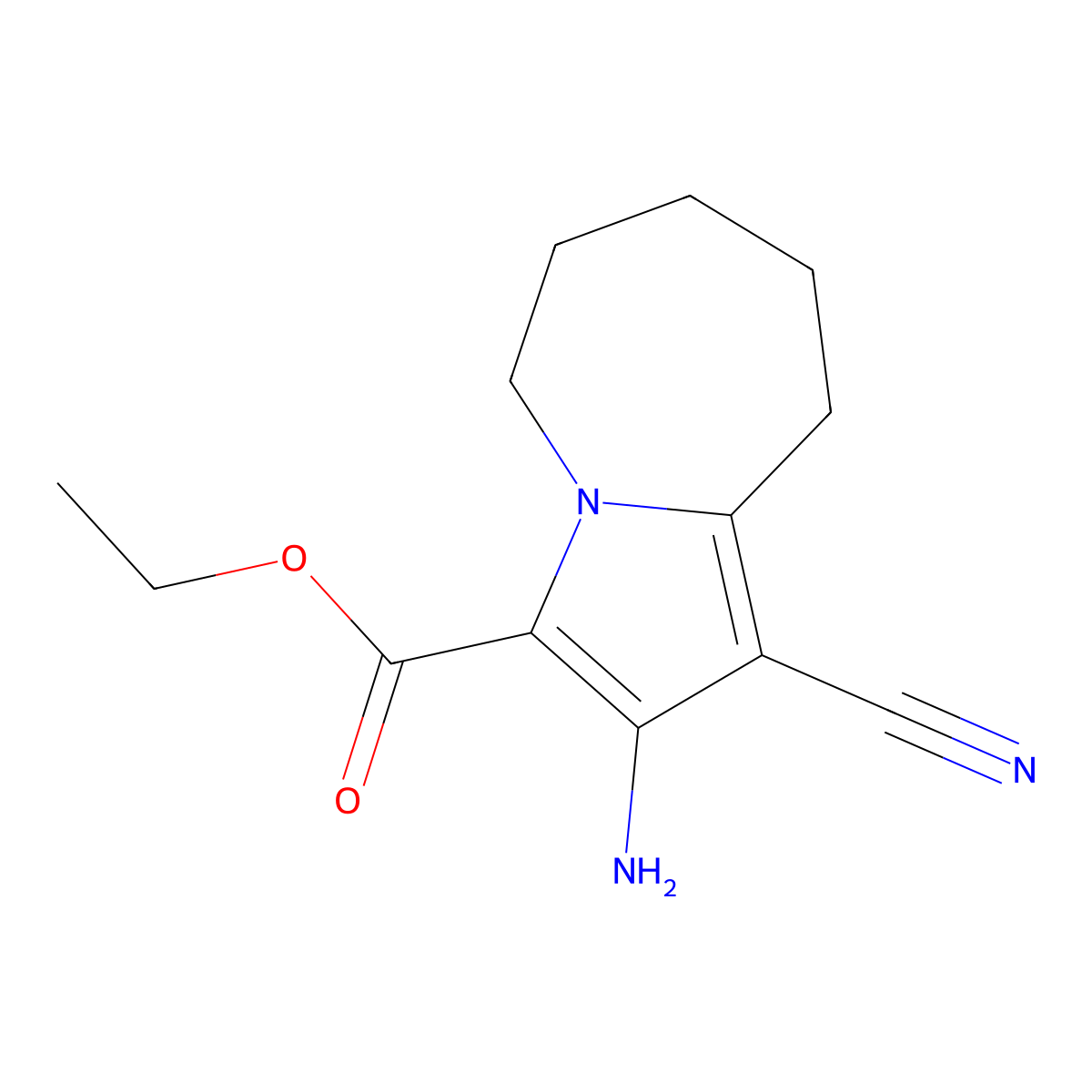 ethyl 2-amino-1-cyano-6,7,8,9-tetrahydro-5H-pyrrolo[1,2-a]azepine-3-carboxylate molecular structure, CAS 132994-05-9
