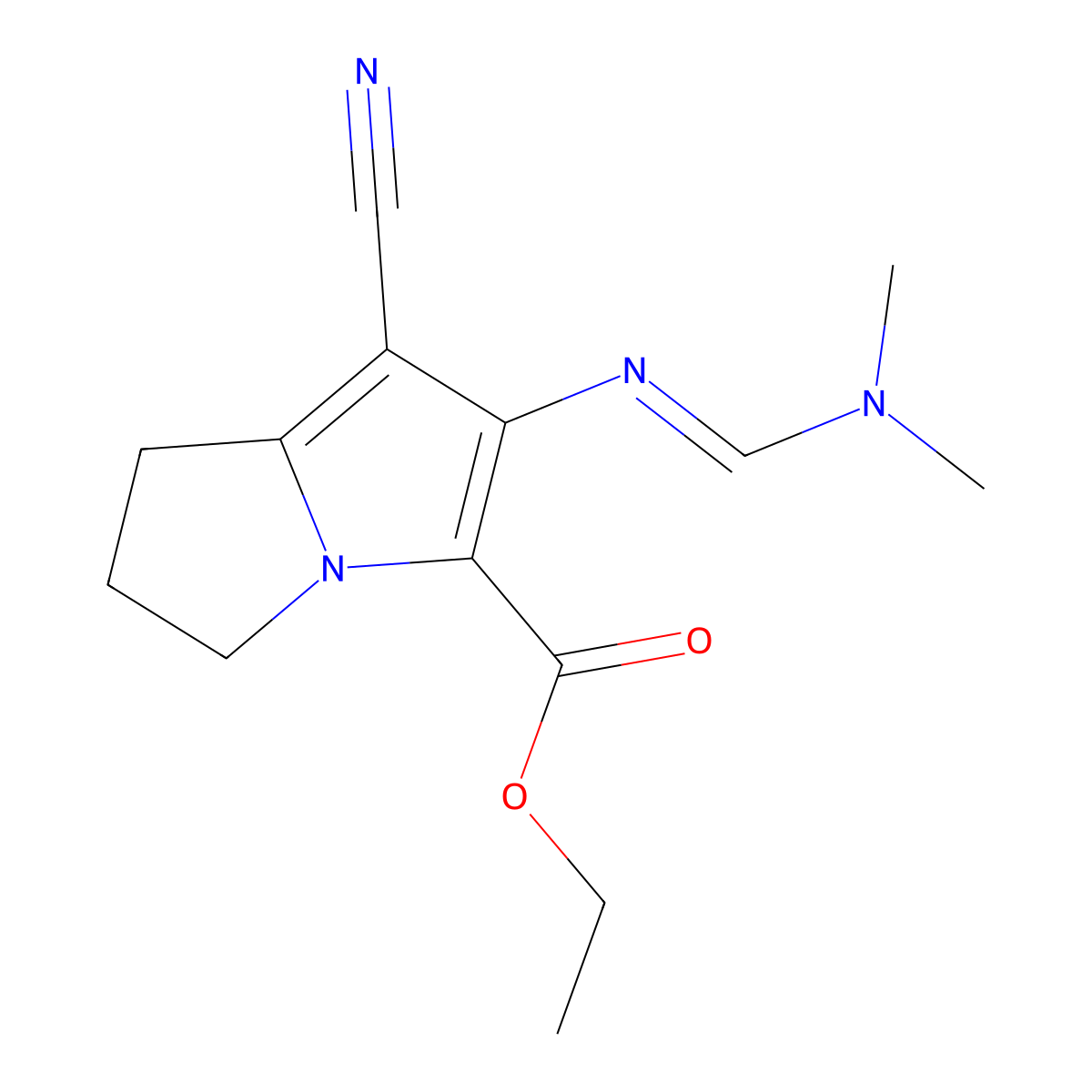 Ethyl 7-cyano-6-{[(dimethylamino)methylene]amino}-2,3-dihydro-1H-pyrrolizine-5-carboxylate molecular structure, CAS 132994-06-0