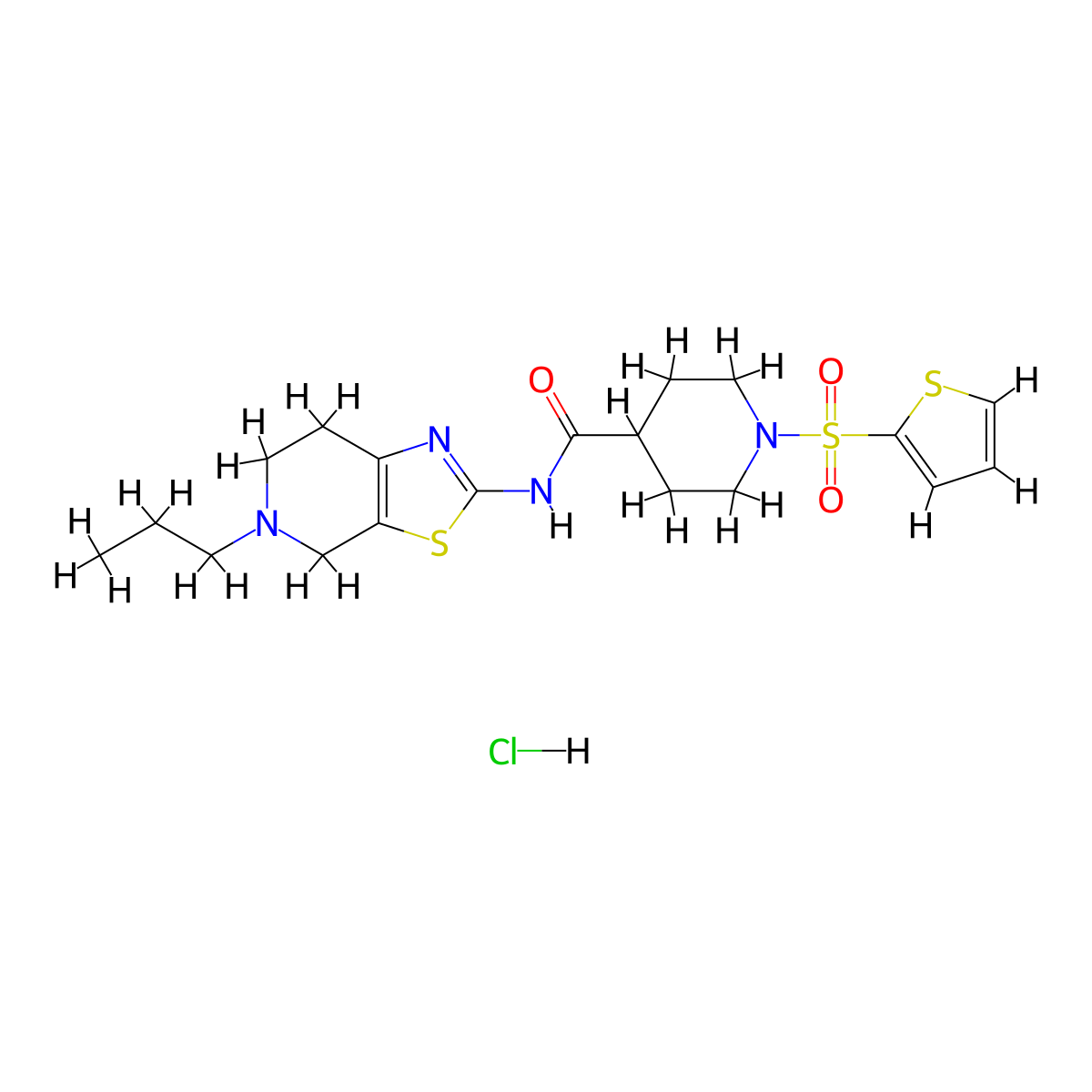 N-(5-propyl-4,5,6,7-tetrahydrothiazolo[5,4-c]pyridin-2-yl)-1-(thiophen-2-ylsulfonyl)piperidine-4-carboxamide hydrochloride molecular structure, CAS 1329953-34-5