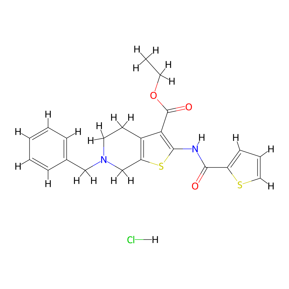 Ethyl 6-benzyl-2-(thiophene-2-carboxamido)-4,5,6,7-tetrahydrothieno[2,3-c]pyridine-3-carboxylate hydrochloride molecular structure, CAS 1329954-84-8
