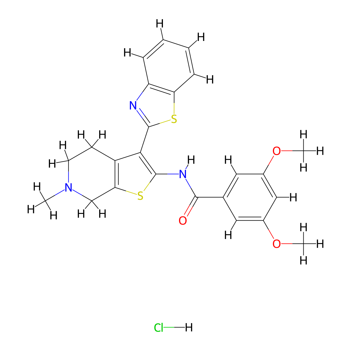 N-(3-(benzo[d]thiazol-2-yl)-6-methyl-4,5,6,7-tetrahydrothieno[2,3-c]pyridin-2-yl)-3,5-dimethoxybenzamide hydrochloride molecular structure, CAS 1329961-02-5