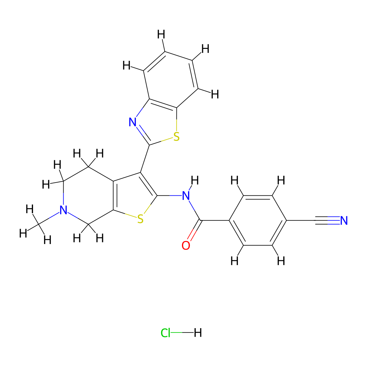 N-(3-(benzo[d]thiazol-2-yl)-6-methyl-4,5,6,7-tetrahydrothieno[2,3-c]pyridin-2-yl)-4-cyanobenzamide hydrochloride molecular structure, CAS 1329961-19-4