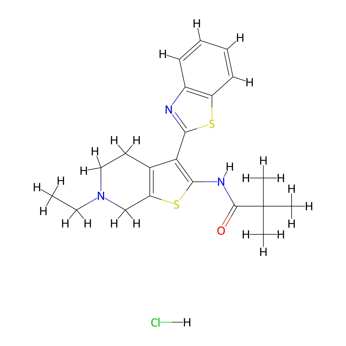 N-(3-(benzo[d]thiazol-2-yl)-6-ethyl-4,5,6,7-tetrahydrothieno[2,3-c]pyridin-2-yl)pivalamide hydrochloride molecular structure, CAS 1329961-29-6