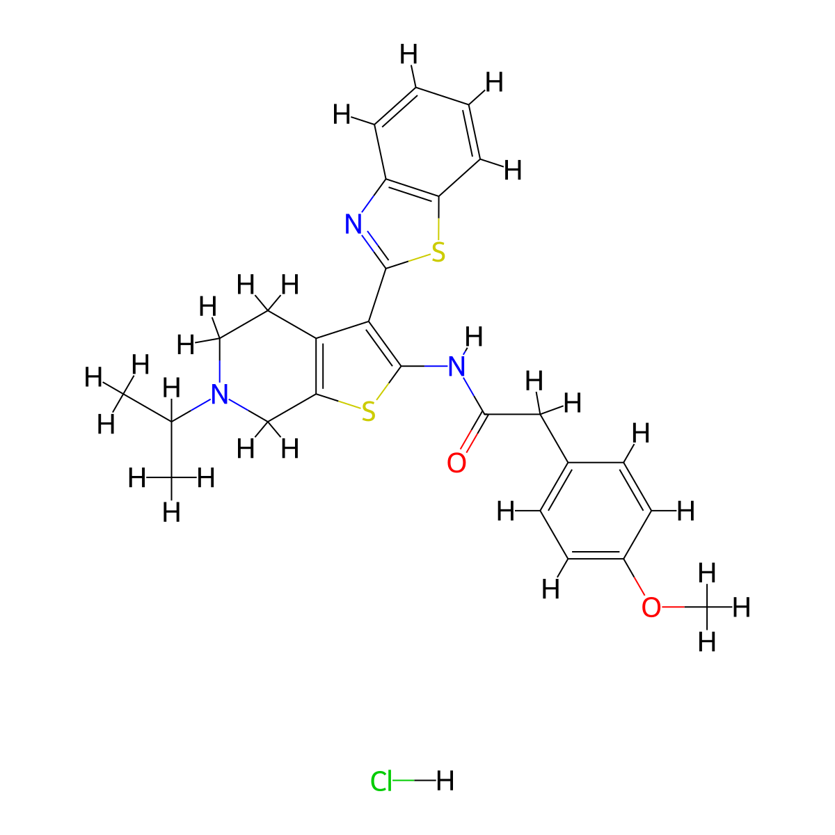 N-(3-(benzo[d]thiazol-2-yl)-6-isopropyl-4,5,6,7-tetrahydrothieno[2,3-c]pyridin-2-yl)-2-(4-methoxyphenyl)acetamide hydrochloride molecular structure, CAS 1329965-87-8