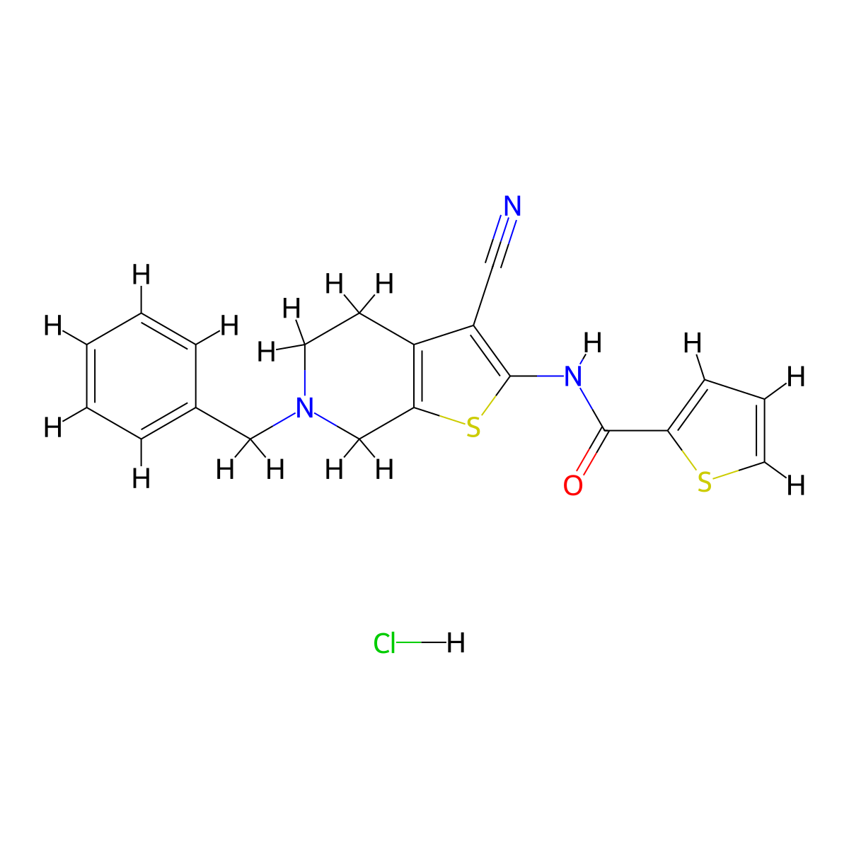 N-(6-benzyl-3-cyano-4,5,6,7-tetrahydrothieno[2,3-c]pyridin-2-yl)thiophene-2-carboxamide hydrochloride molecular structure, CAS 1329966-98-4