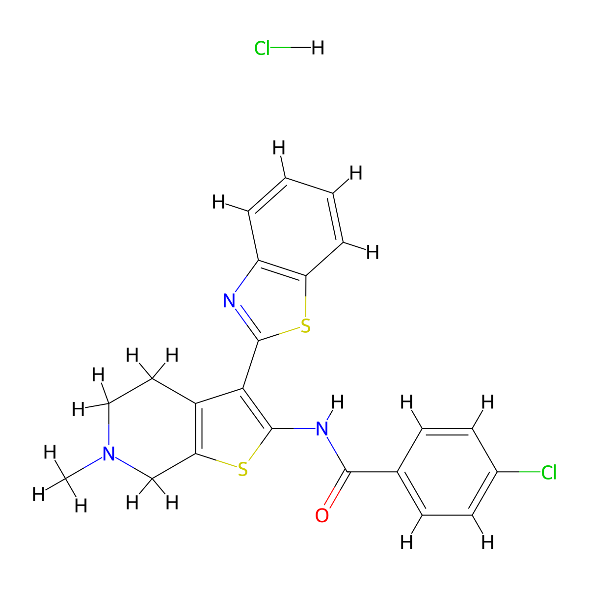 N-(3-(benzo[d]thiazol-2-yl)-6-methyl-4,5,6,7-tetrahydrothieno[2,3-c]pyridin-2-yl)-4-chlorobenzamide hydrochloride molecular structure, CAS 1329971-42-7