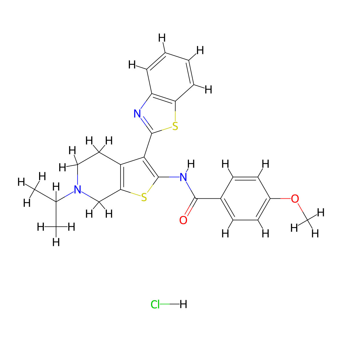 N-(3-(benzo[d]thiazol-2-yl)-6-isopropyl-4,5,6,7-tetrahydrothieno[2,3-c]pyridin-2-yl)-4-methoxybenzamide hydrochloride molecular structure, CAS 1329971-45-0