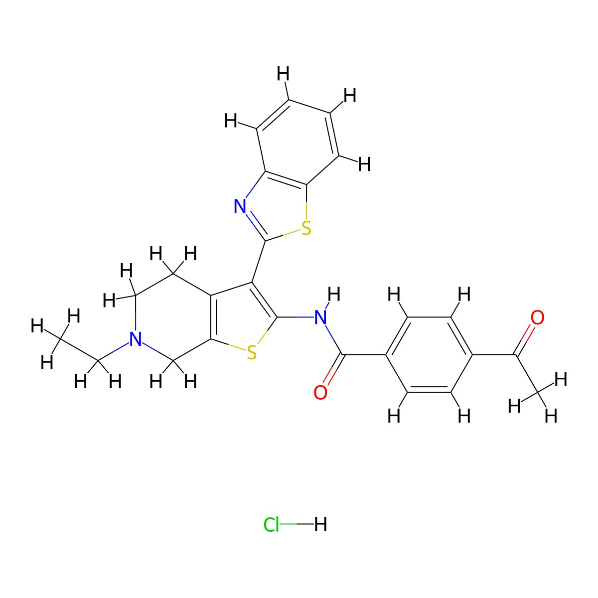 4-acetyl-N-(3-(benzo[d]thiazol-2-yl)-6-ethyl-4,5,6,7-tetrahydrothieno[2,3-c]pyridin-2-yl)benzamide hydrochloride molecular structure, CAS 1329971-59-6