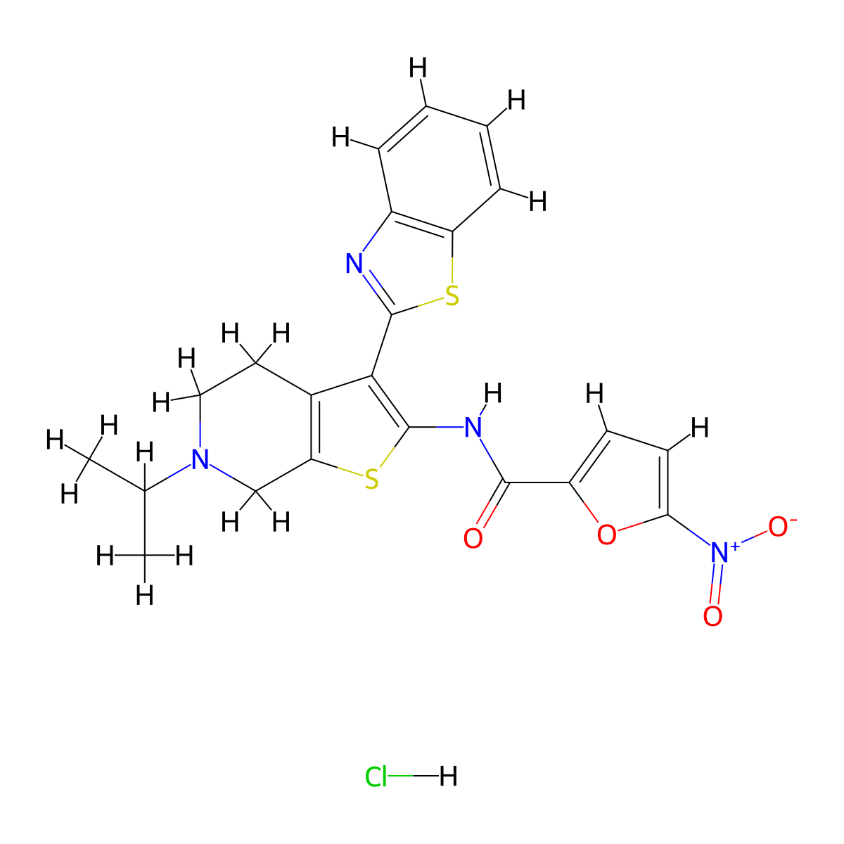 N-(3-(benzo[d]thiazol-2-yl)-6-isopropyl-4,5,6,7-tetrahydrothieno[2,3-c]pyridin-2-yl)-5-nitrofuran-2-carboxamide hydrochloride molecular structure, CAS 1329971-83-6