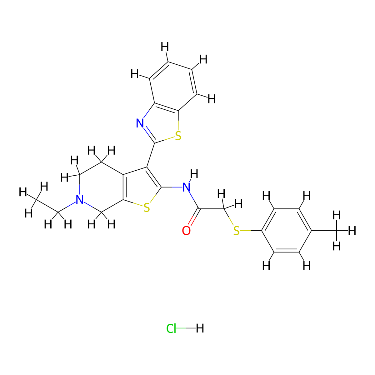 N-(3-(benzo[d]thiazol-2-yl)-6-ethyl-4,5,6,7-tetrahydrothieno[2,3-c]pyridin-2-yl)-2-(p-tolylthio)acetamide hydrochloride molecular structure, CAS 1329973-37-6
