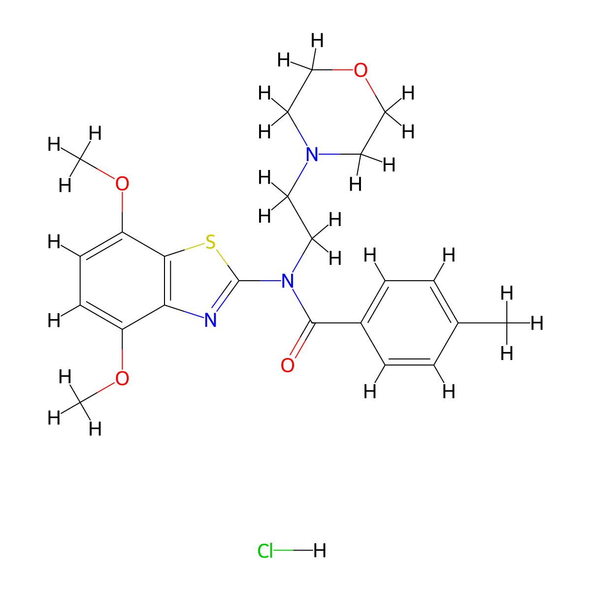 N-(4,7-dimethoxybenzo[d]thiazol-2-yl)-4-methyl-N-(2-morpholinoethyl)benzamide hydrochloride molecular structure, CAS 1329984-60-2