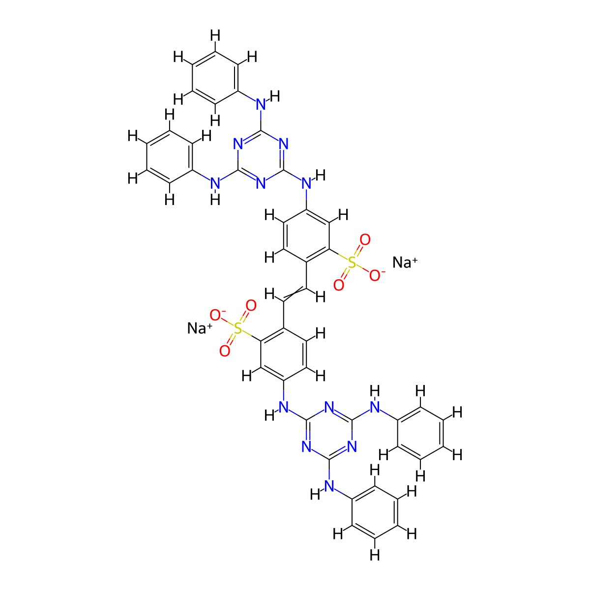 Disodium;5-[(4,6-dianilino-1,3,5-triazin-2-yl)amino]-2-[2-[4-[(4,6-dianilino-1,3,5-triazin-2-yl)amino]-2-sulfonatophenyl]ethenyl]benzenesulfonate molecular structure, CAS 133-66-4