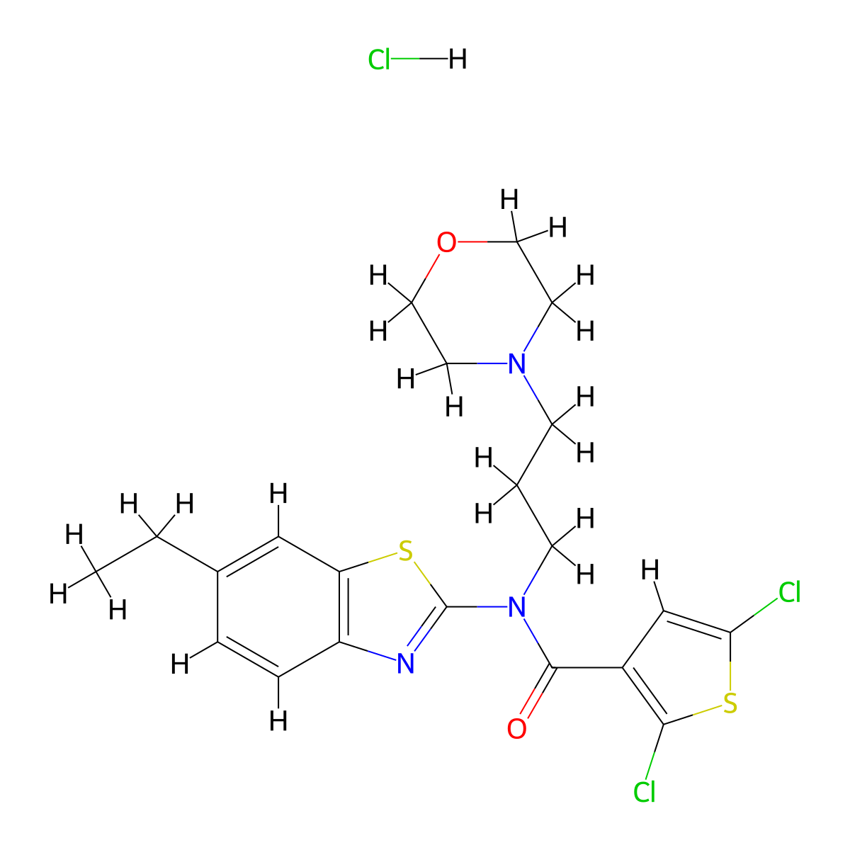2,5-dichloro-N-(6-ethylbenzo[d]thiazol-2-yl)-N-(3-morpholinopropyl)thiophene-3-carboxamide hydrochloride molecular structure, CAS 1330005-74-7