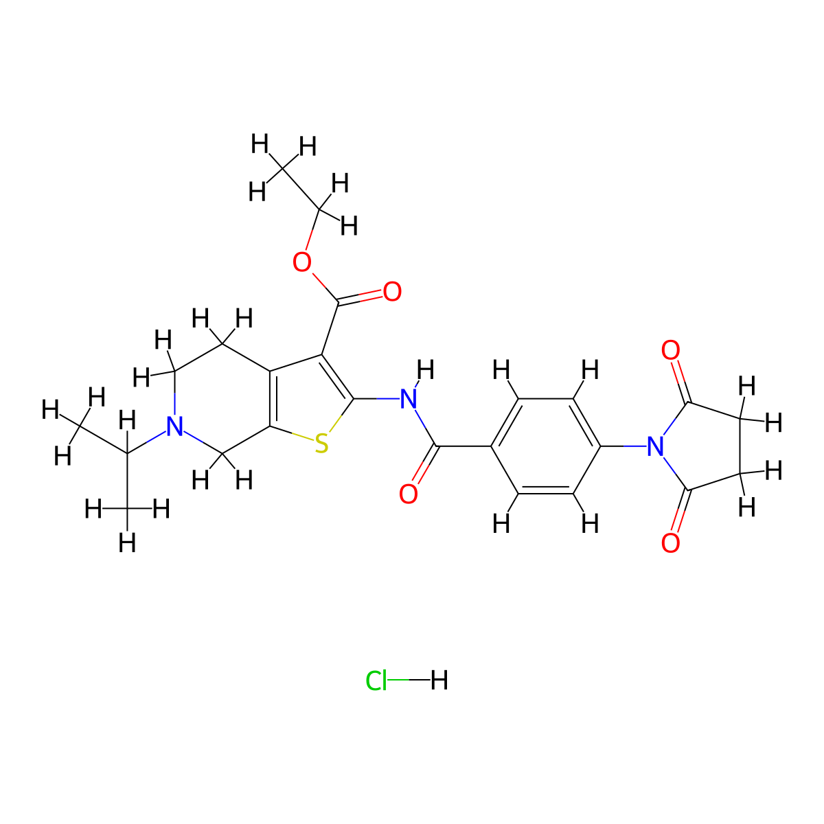 Ethyl 2-(4-(2,5-dioxopyrrolidin-1-yl)benzamido)-6-isopropyl-4,5,6,7-tetrahydrothieno[2,3-c]pyridine-3-carboxylate hydrochloride molecular structure, CAS 1330030-39-1