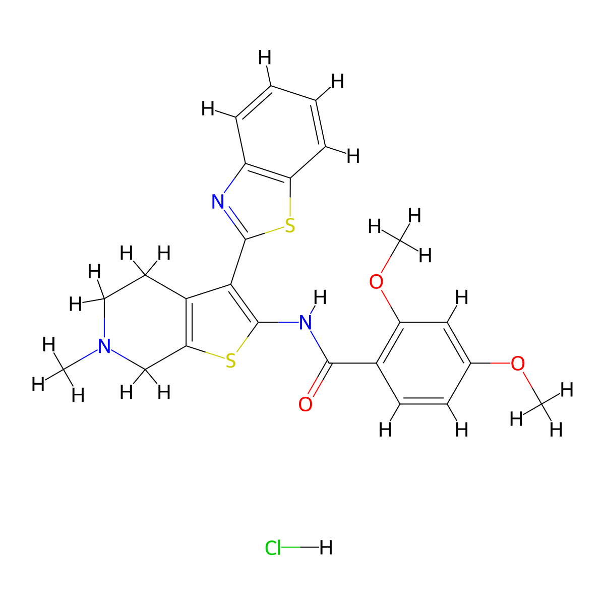 N-(3-(benzo[d]thiazol-2-yl)-6-methyl-4,5,6,7-tetrahydrothieno[2,3-c]pyridin-2-yl)-2,4-dimethoxybenzamide hydrochloride molecular structure, CAS 1330037-91-6