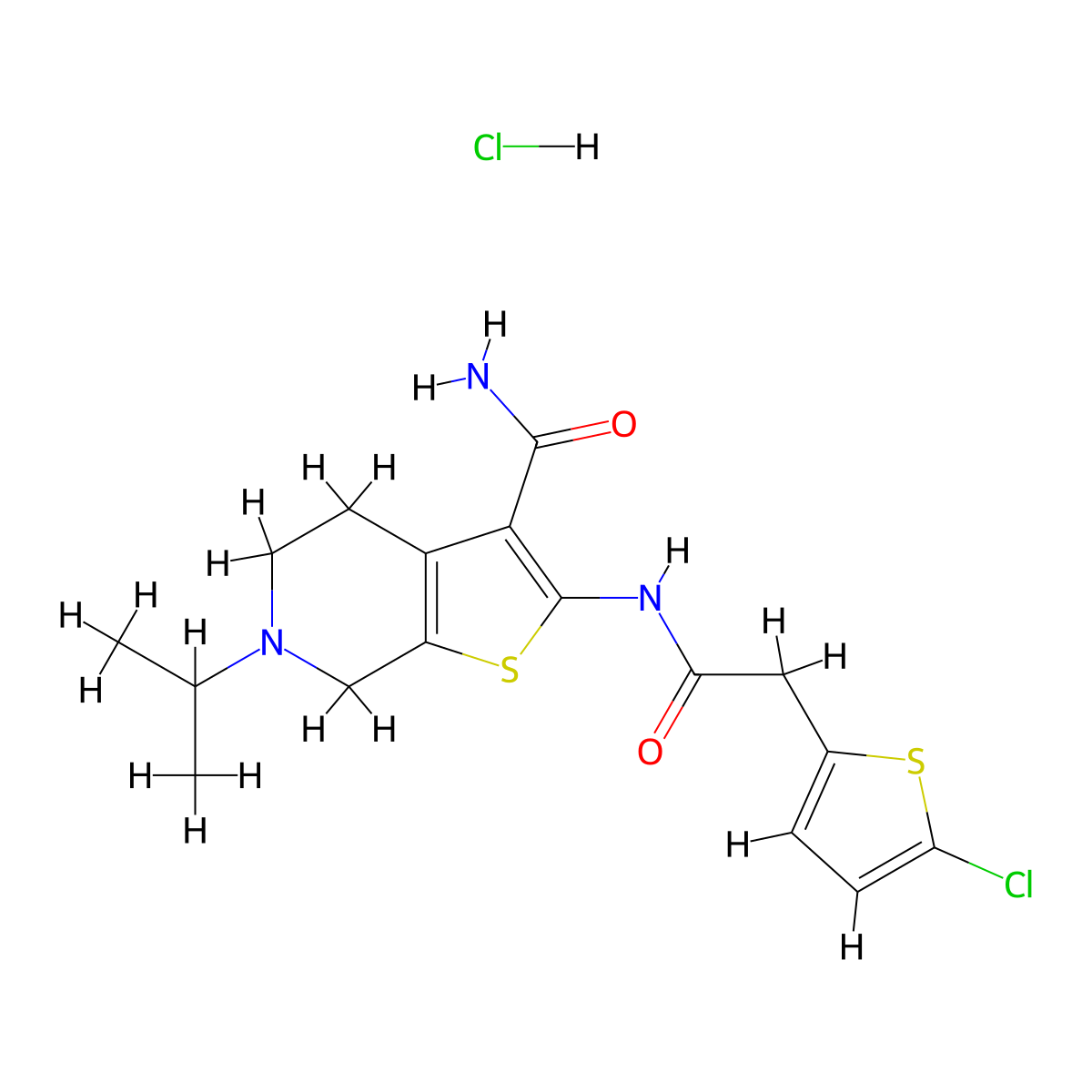2-(2-(5-Chlorothiophen-2-yl)acetamido)-6-isopropyl-4,5,6,7-tetrahydrothieno[2,3-c]pyridine-3-carboxamide hydrochloride molecular structure, CAS 1330080-93-7